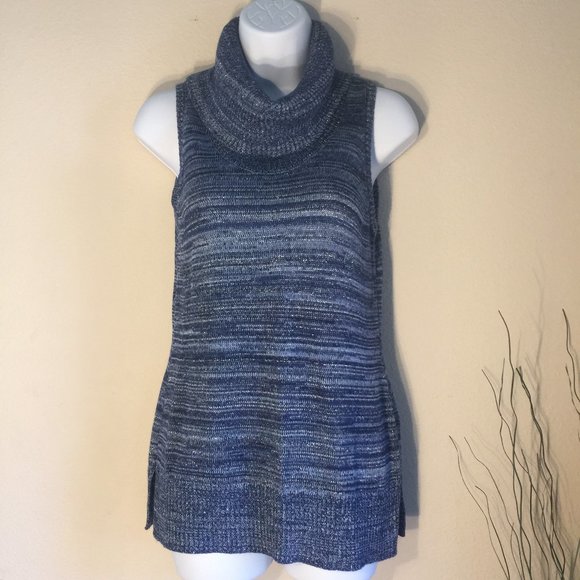 Chico’s Heathered Blue Sleeveless Cowl Neck Sweater Size 0 XS - Picture 1 of 11
